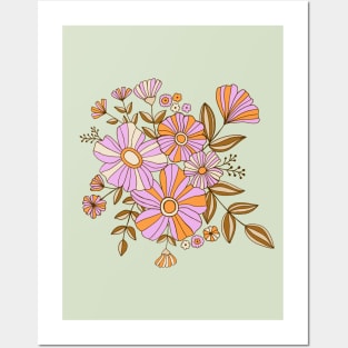 Vintage boho floral dream in green, lilac and orange Posters and Art